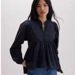 NWOT Richer Poorer Brigitte Poplin Blouse Womens Medium Black Long Sleeve Cotton